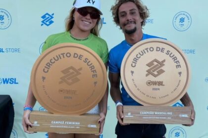 Laura Raupp e Mateus Sena campeões do Circuito Banco do Brasil de Surfe 2024 • WSL/Aleko Stergiou